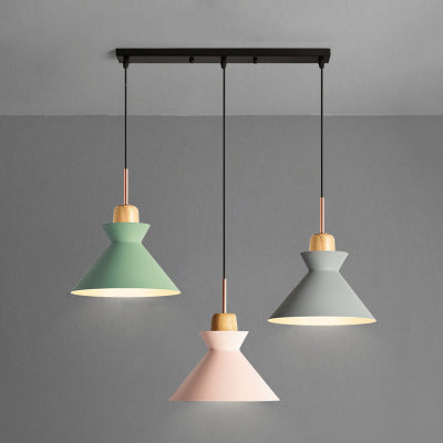 Dome/Cone Shade Living Room Hanging Ceiling Light Nordic Style Aluminum 3 Lights Multi Colored Pendant Lighting Grey-Pink-Green Cone Clearhalo 'Ceiling Lights' 'Modern Pendants' 'Modern' 'Pendant Lights' 'Pendants' Lighting' 95578