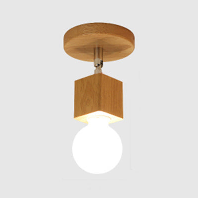 1 Head Wood Semi Flush Light Lodge Style Round Canopy Bedroom Rotatable Ceiling Lamp with Bare Bulb Clearhalo 'Ceiling Lights' 'Close To Ceiling Lights' 'Close to ceiling' 'Semi-flushmount' Lighting' 95615