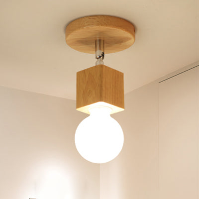 1 Head Wood Semi Flush Light Lodge Style Round Canopy Bedroom Rotatable Ceiling Lamp with Bare Bulb Clearhalo 'Ceiling Lights' 'Close To Ceiling Lights' 'Close to ceiling' 'Semi-flushmount' Lighting' 95616