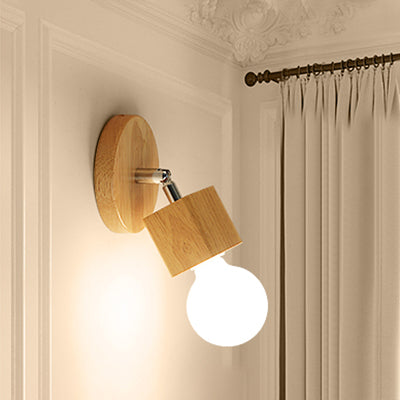 1 Head Wood Semi Flush Light Lodge Style Round Canopy Bedroom Rotatable Ceiling Lamp with Bare Bulb Wood Clearhalo 'Ceiling Lights' 'Close To Ceiling Lights' 'Close to ceiling' 'Semi-flushmount' Lighting' 95617