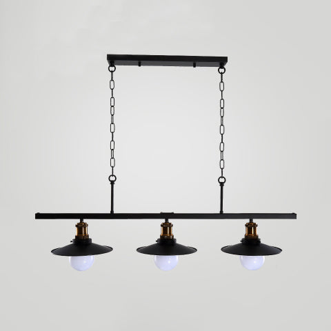 Black Flat Shade Island Lighting Industrial Style Metallic 3 Heads Kitchen Ceiling Light Fixture with Chain Black Clearhalo 'Ceiling Lights' 'Island Lights' Lighting' 95710