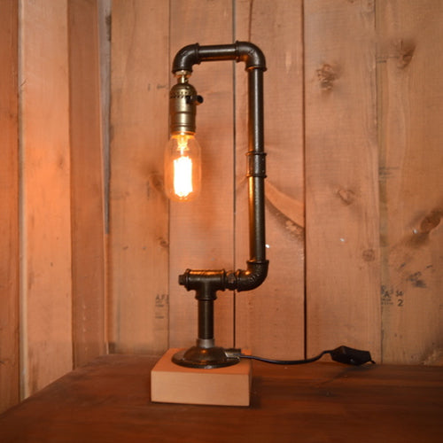 Wrought Iron Black Table Lighting Water Pipe 1 Bulb Industrial Stylish Table Lamp with Wooden Base Black Clearhalo 'Lamps' 'Table Lamps' Lighting' 95735