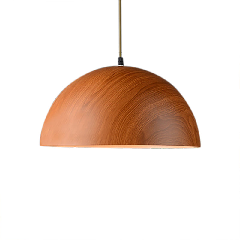 Aluminum Domed Pendant Lighting Contemporary 1 Head Balcony Suspension Light with Wood Design in Dark Brown/Light Brown Clearhalo 'Ceiling Lights' 'Modern Pendants' 'Modern' 'Pendant Lights' 'Pendants' Lighting' 95892