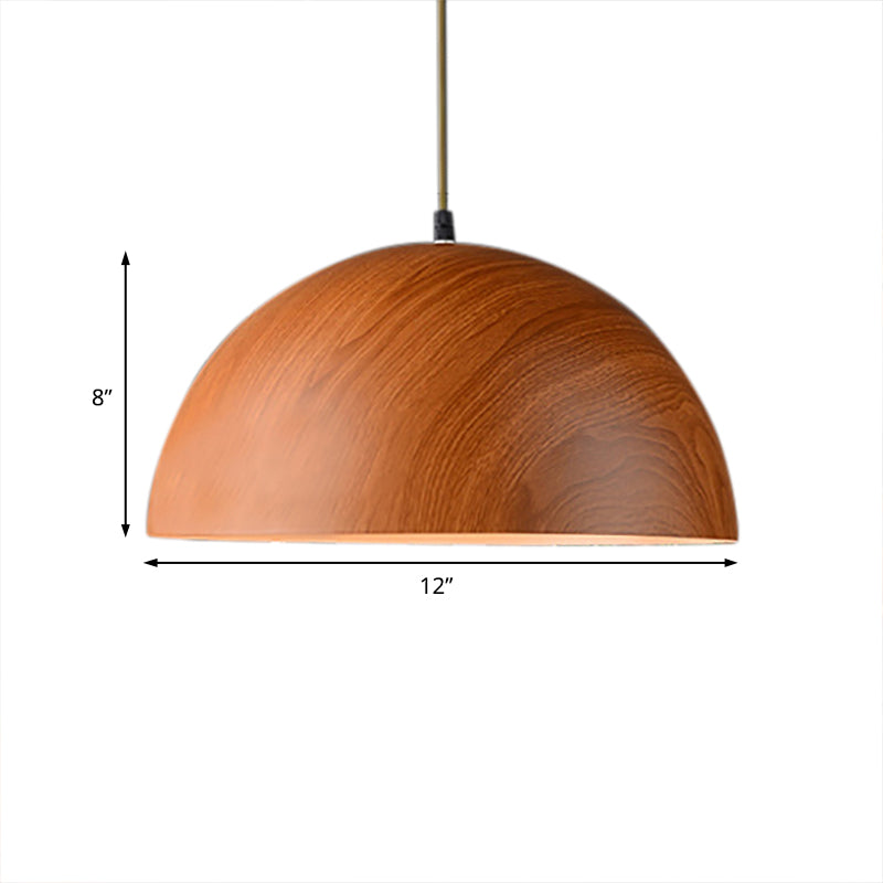 Aluminum Domed Pendant Lighting Contemporary 1 Head Balcony Suspension Light with Wood Design in Dark Brown/Light Brown Clearhalo 'Ceiling Lights' 'Modern Pendants' 'Modern' 'Pendant Lights' 'Pendants' Lighting' 95893