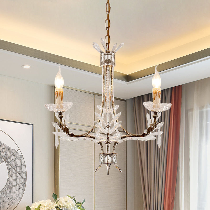 3 Heads Candelabra Pendant Chandelier Antiqued Rust Finish Ice Crystal Hanging Ceiling Light Rust Clearhalo 'Ceiling Lights' 'Chandeliers' Lighting' options 959686_2f142583-aa83-48cd-b64c-c153530102f5