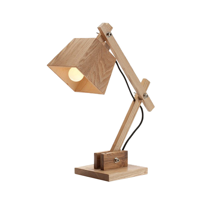 Beige Trapezoid Shade Table Light Modernist 1 Bulb Wood Desk Lamp with Adjustable Arm Clearhalo 'Lamps' 'Table Lamps' Lighting' 959986