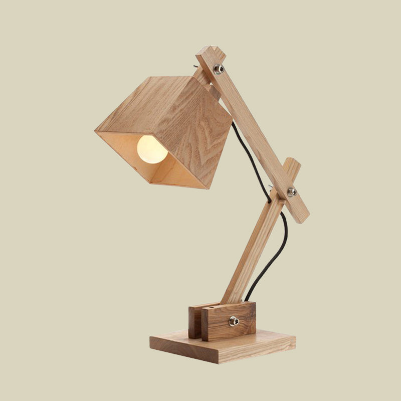 Beige Trapezoid Shade Table Light Modernist 1 Bulb Wood Desk Lamp with Adjustable Arm Clearhalo 'Lamps' 'Table Lamps' Lighting' 959987