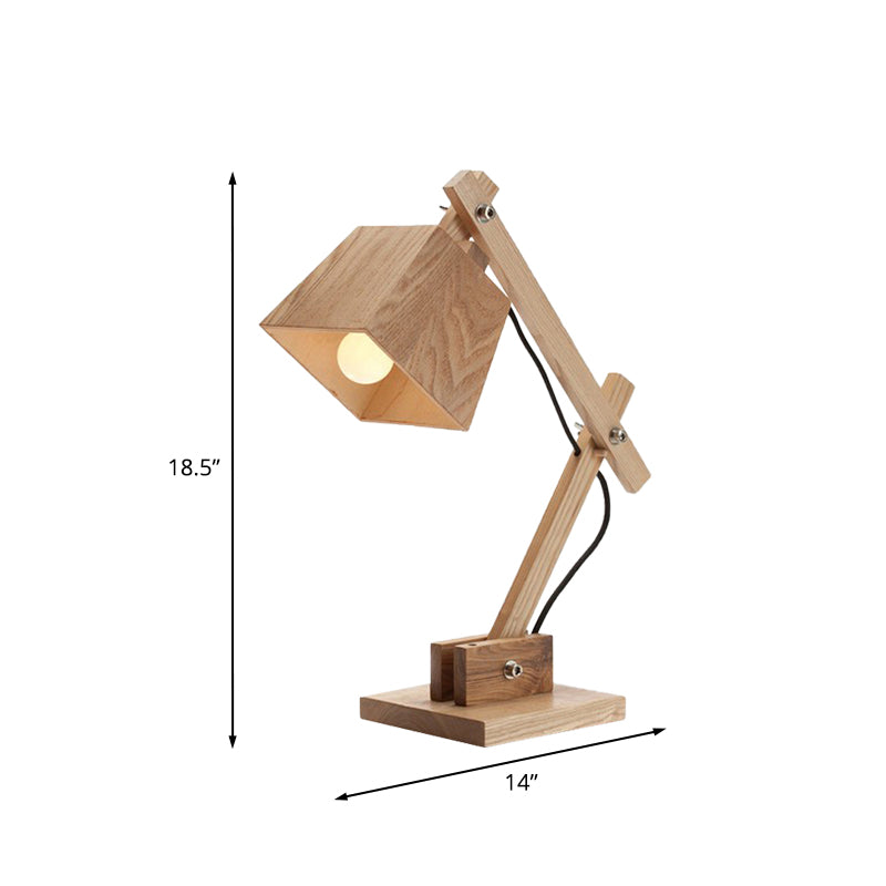 Beige Trapezoid Shade Table Light Modernist 1 Bulb Wood Desk Lamp with Adjustable Arm Clearhalo 'Lamps' 'Table Lamps' Lighting' 959988