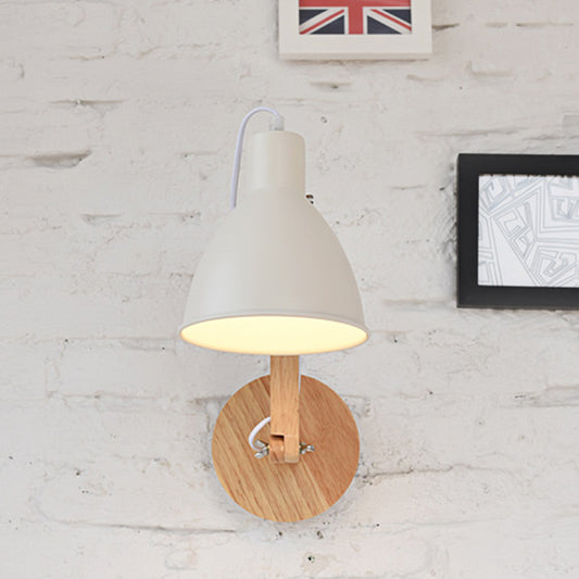 Iron Domed Wall Mounted Lamp Modern 1 Head White/Black Finish Wall Light with Wooden Swing Arm White Clearhalo 'Modern wall lights' 'Modern' 'Wall Lamps & Sconces' 'Wall Lights' Lighting' 959997