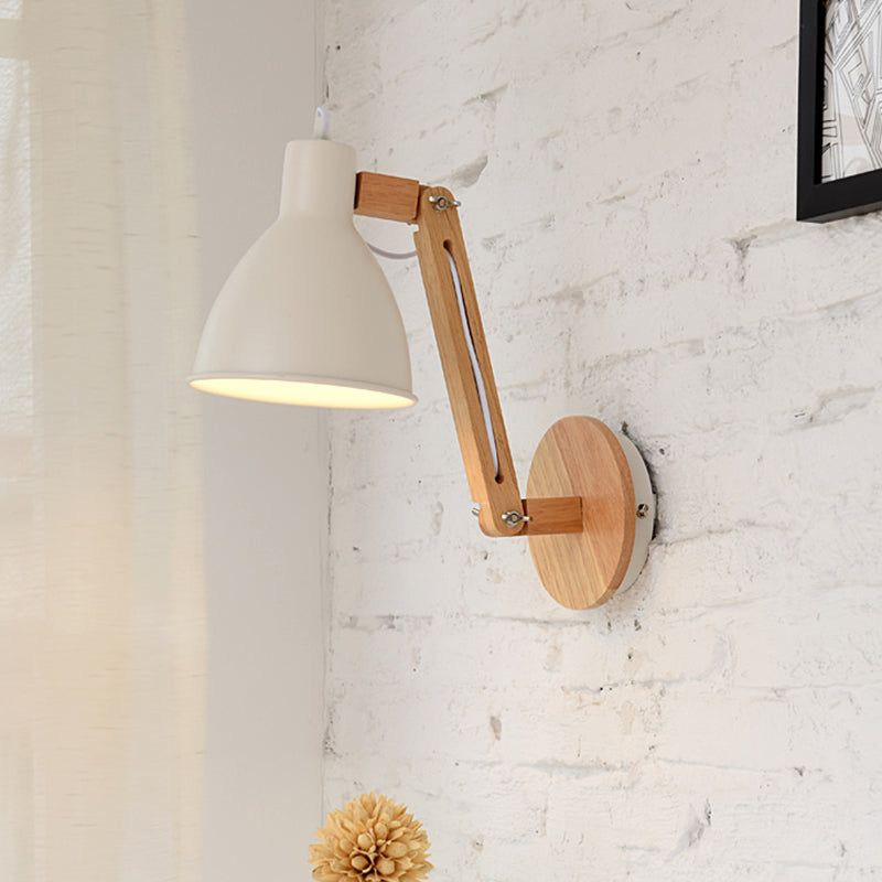Iron Domed Wall Mounted Lamp Modern 1 Head White/Black Finish Wall Light with Wooden Swing Arm Clearhalo 'Modern wall lights' 'Modern' 'Wall Lamps & Sconces' 'Wall Lights' Lighting' 959998