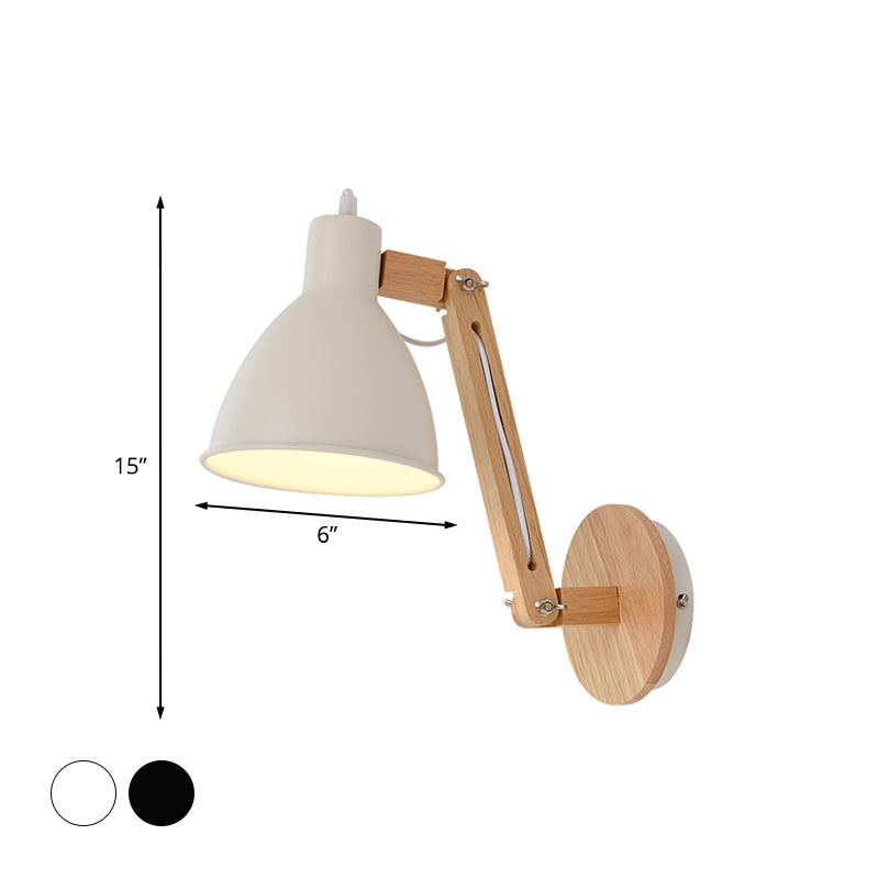 Iron Domed Wall Mounted Lamp Modern 1 Head White/Black Finish Wall Light with Wooden Swing Arm Clearhalo 'Modern wall lights' 'Modern' 'Wall Lamps & Sconces' 'Wall Lights' Lighting' 960000