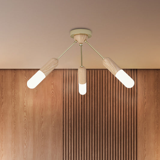 Capsule Wood LED Flush Mount Fixture Modernist 3 Lights Beige Semi-Flush Ceiling Light Wood Clearhalo 'Ceiling Lights' 'Close To Ceiling Lights' 'Close to ceiling' 'Semi-flushmount' Lighting' 960005