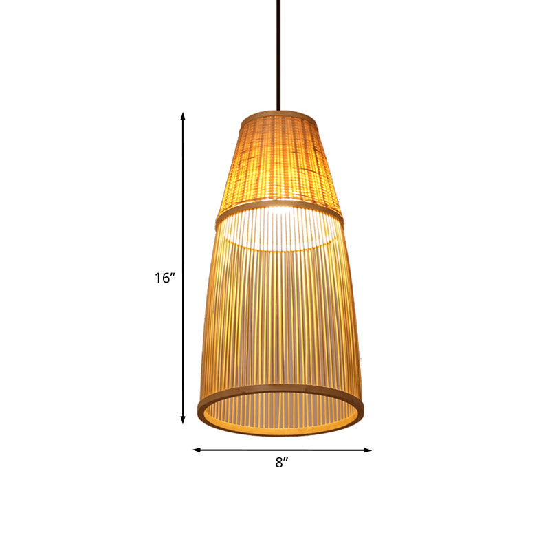 Beige Cone Down Lighting Asia Style 1 Head Bamboo Rattan Pendulum Lamp for Tea Room Clearhalo 'Ceiling Lights' 'Pendant Lights' 'Pendants' Lighting' 960012