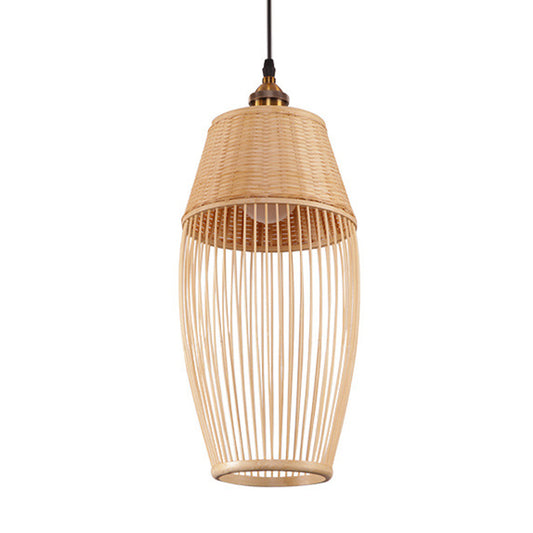 Bamboo Rattan Oval Suspension Light Asian Style 1 Light Hanging Ceiling Lamp in Beige Clearhalo 'Ceiling Lights' 'Pendant Lights' 'Pendants' Lighting' 960014