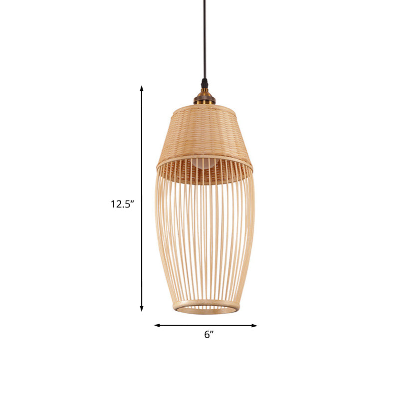 Bamboo Rattan Oval Suspension Light Asian Style 1 Light Hanging Ceiling Lamp in Beige Clearhalo 'Ceiling Lights' 'Pendant Lights' 'Pendants' Lighting' 960016