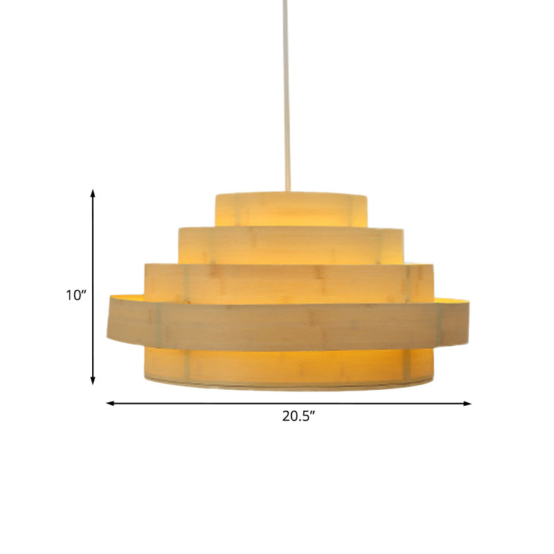 Asian 5-Tier Hoop Pendant Light Kit 1 Head Bamboo Panel Ceiling Hang Fixture in Beige Clearhalo 'Ceiling Lights' 'Pendant Lights' 'Pendants' Lighting' 960020