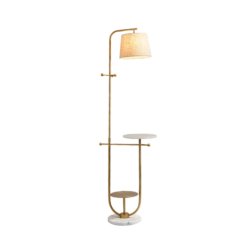 Curved Arm Standing Table Light Modernist Metal 1 Head Gold Finish Fabric Floor Lamp Clearhalo 'Floor Lamps' 'Lamps' Lighting' 960048