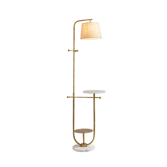 Curved Arm Standing Table Light Modernist Metal 1 Head Gold Finish Fabric Floor Lamp Clearhalo 'Floor Lamps' 'Lamps' Lighting' 960048