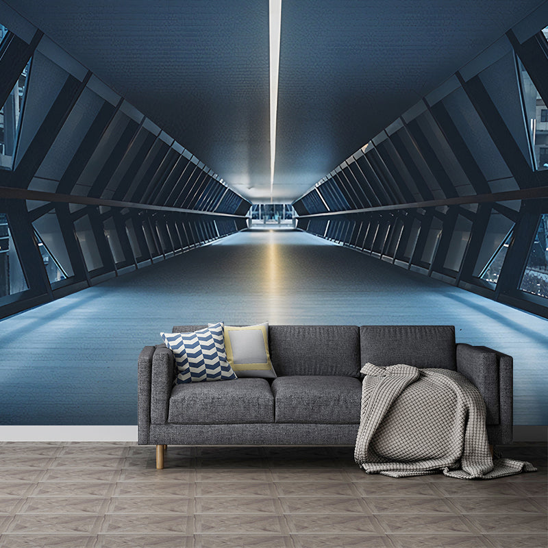 Big Photo 3D Tunnel Mural for Living Room in Dark Blue, Personalized Size Available Clearhalo 'Wall Decor' 'Wall Mural' 961591