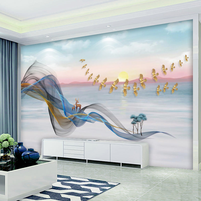 Abstract Deer and Bird Mural for Home Decoration Minimalist Wall Art, Made to Measure Clearhalo 'Wall Decor' 'Wall Mural' 961616