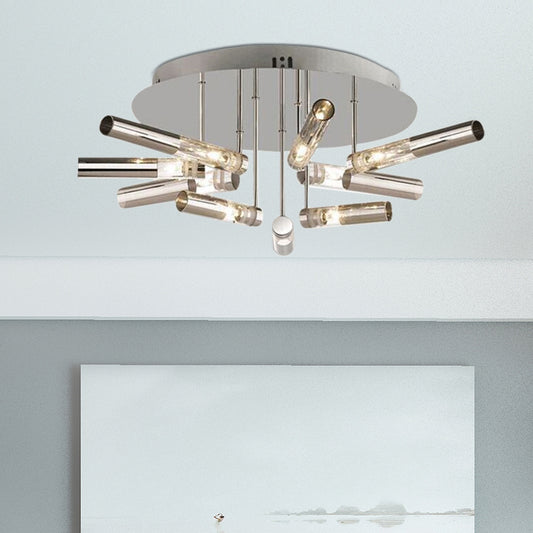 Modern Sputnik Semi Flush Light Stainless Steel 9/21 Lights Dining Room Ceiling Light Fixture with Tube Shade in Silver Clearhalo 'Ceiling Lights' 'Close To Ceiling Lights' 'Close to ceiling' 'Semi-flushmount' Lighting' 961895