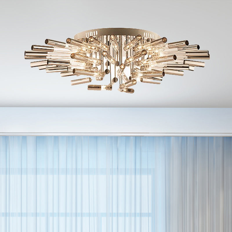 Modern Sputnik Semi Flush Light Stainless Steel 9/21 Lights Dining Room Ceiling Light Fixture with Tube Shade in Silver Clearhalo 'Ceiling Lights' 'Close To Ceiling Lights' 'Close to ceiling' 'Semi-flushmount' Lighting' 961896