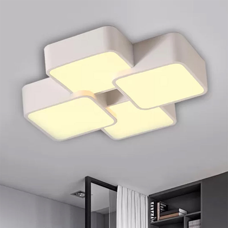 Square Design Flush Ceiling Light Modernist Acrylic 4/6 Lights White Finish Flush Light Fixture in Warm/White Light Clearhalo 'Ceiling Lights' 'Close To Ceiling Lights' 'Close to ceiling' 'Flush mount' Lighting' 961902