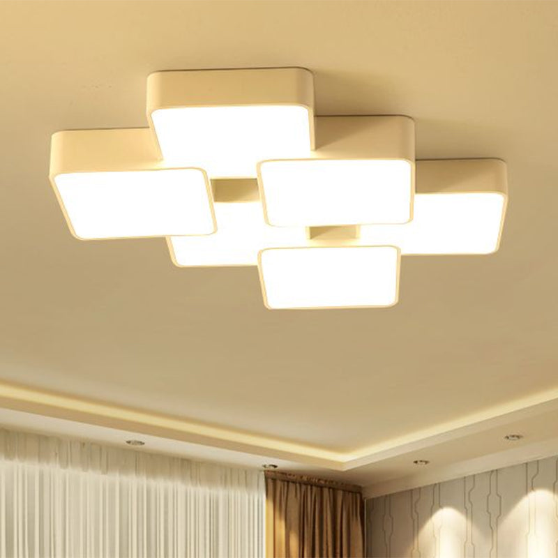 Square Design Flush Ceiling Light Modernist Acrylic 4/6 Lights White Finish Flush Light Fixture in Warm/White Light Clearhalo 'Ceiling Lights' 'Close To Ceiling Lights' 'Close to ceiling' 'Flush mount' Lighting' 961903