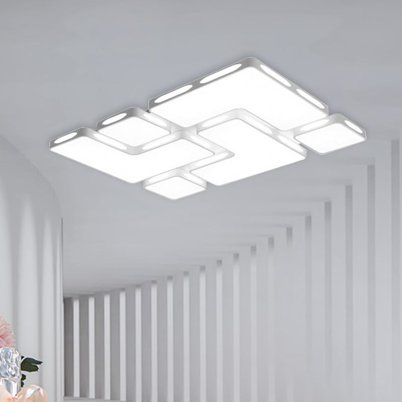 Modernist Rectangle/Square Flush Mount Lighting Acrylic Warm/White Lighting LED Bedroom Ceiling Light Fixture in White, 19.5"/23.5" W Clearhalo 'Ceiling Lights' 'Close To Ceiling Lights' 'Close to ceiling' 'Flush mount' Lighting' 961916