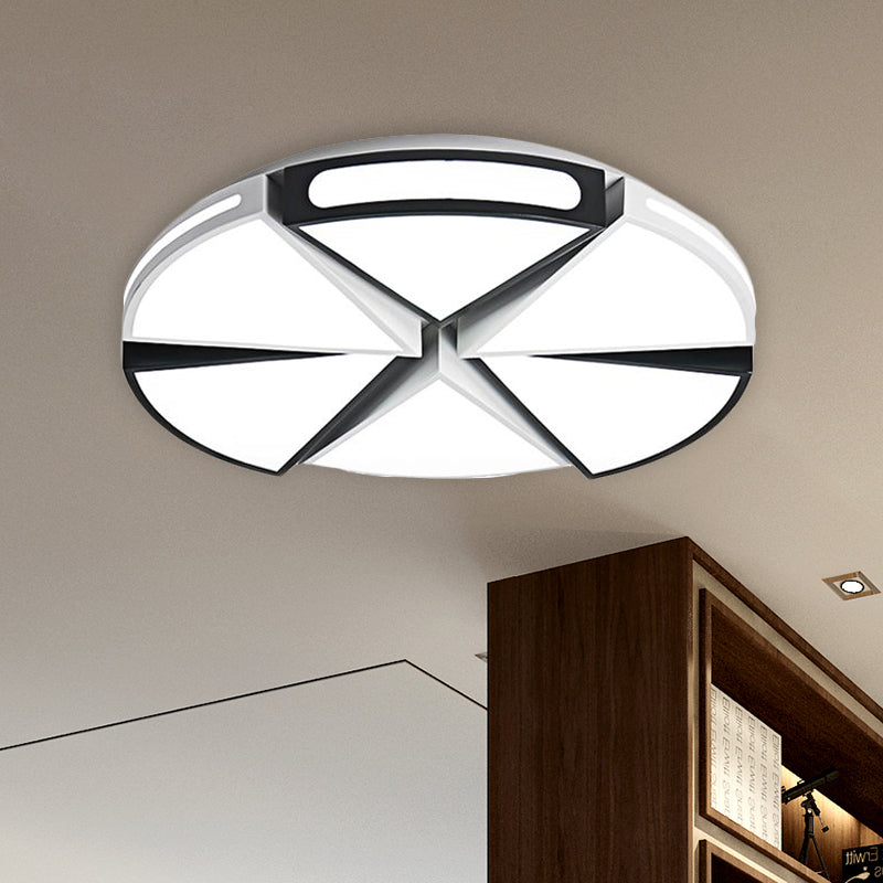 Triangle Flush Light with Round Shade Minimalism Acrylic Warm/White Light LED Living Room Flush Pendant Light in Black/White, 16"/19.5"/23.5" W Clearhalo 'Ceiling Lights' 'Close To Ceiling Lights' 'Close to ceiling' 'Flush mount' Lighting' 961921