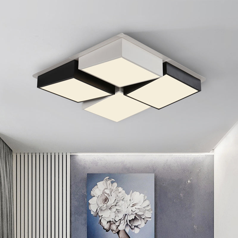 Modernist Style Square/Rectangle Flush Ceiling Light Acrylic 24.5"/37" W LED Bedroom Ceiling Mount Fixture in Black and White, Warm/White Light Black-White 24.5" Clearhalo 'Ceiling Lights' 'Close To Ceiling Lights' 'Close to ceiling' 'Flush mount' Lighting' 961954