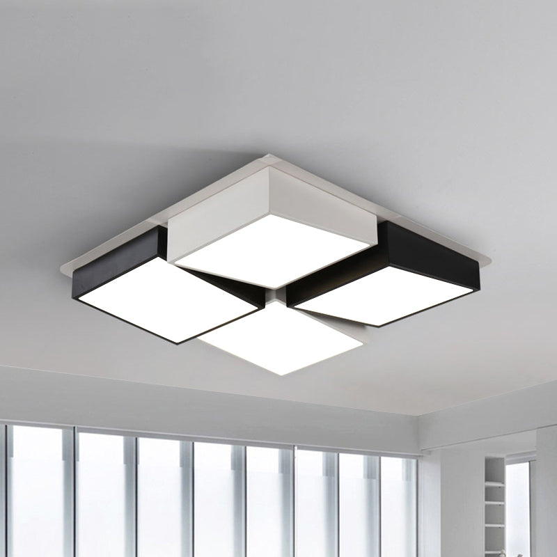 Modernist Style Square/Rectangle Flush Ceiling Light Acrylic 24.5"/37" W LED Bedroom Ceiling Mount Fixture in Black and White, Warm/White Light Clearhalo 'Ceiling Lights' 'Close To Ceiling Lights' 'Close to ceiling' 'Flush mount' Lighting' 961955