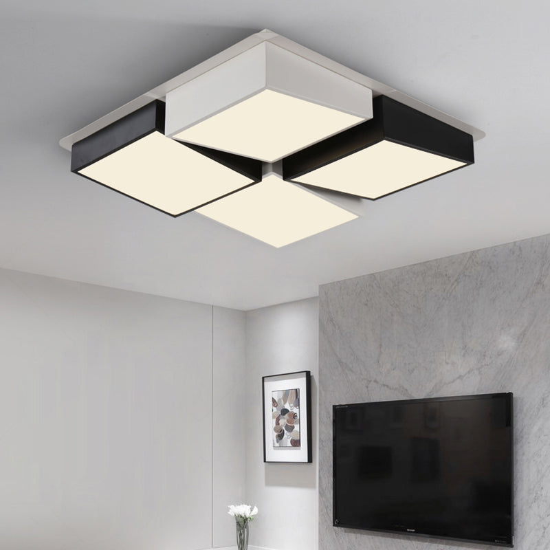 Modernist Style Square/Rectangle Flush Ceiling Light Acrylic 24.5"/37" W LED Bedroom Ceiling Mount Fixture in Black and White, Warm/White Light Clearhalo 'Ceiling Lights' 'Close To Ceiling Lights' 'Close to ceiling' 'Flush mount' Lighting' 961956