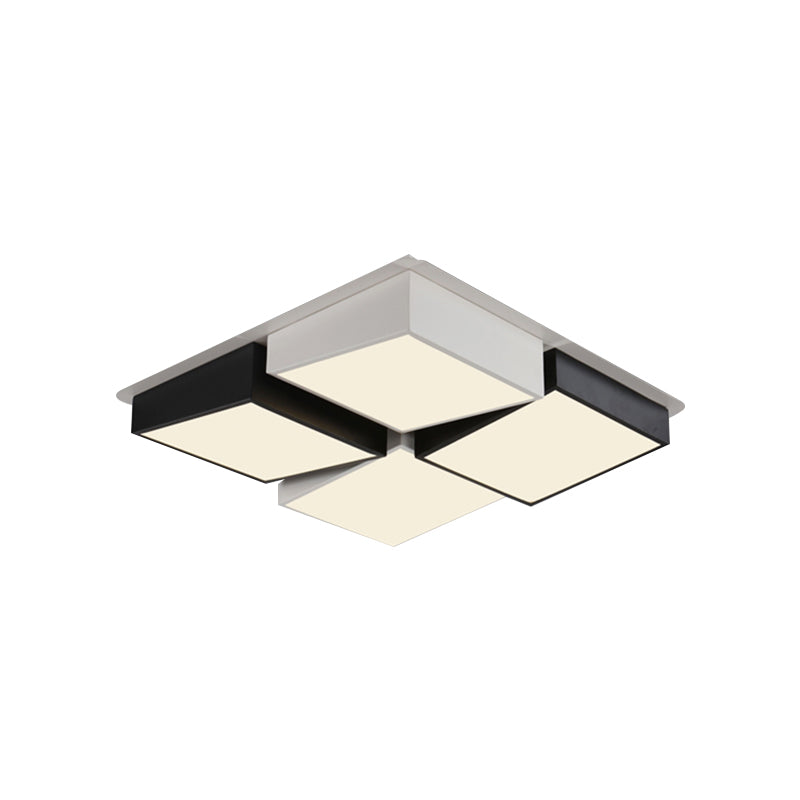 Modernist Style Square/Rectangle Flush Ceiling Light Acrylic 24.5"/37" W LED Bedroom Ceiling Mount Fixture in Black and White, Warm/White Light Clearhalo 'Ceiling Lights' 'Close To Ceiling Lights' 'Close to ceiling' 'Flush mount' Lighting' 961957