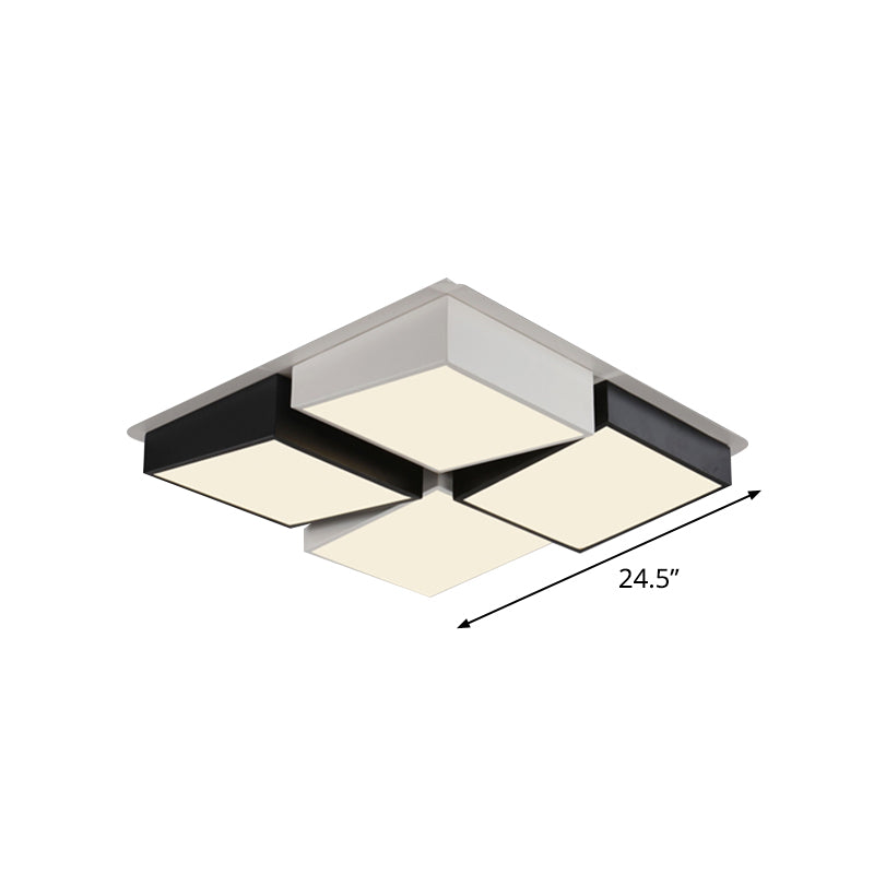 Modernist Style Square/Rectangle Flush Ceiling Light Acrylic 24.5"/37" W LED Bedroom Ceiling Mount Fixture in Black and White, Warm/White Light Clearhalo 'Ceiling Lights' 'Close To Ceiling Lights' 'Close to ceiling' 'Flush mount' Lighting' 961958