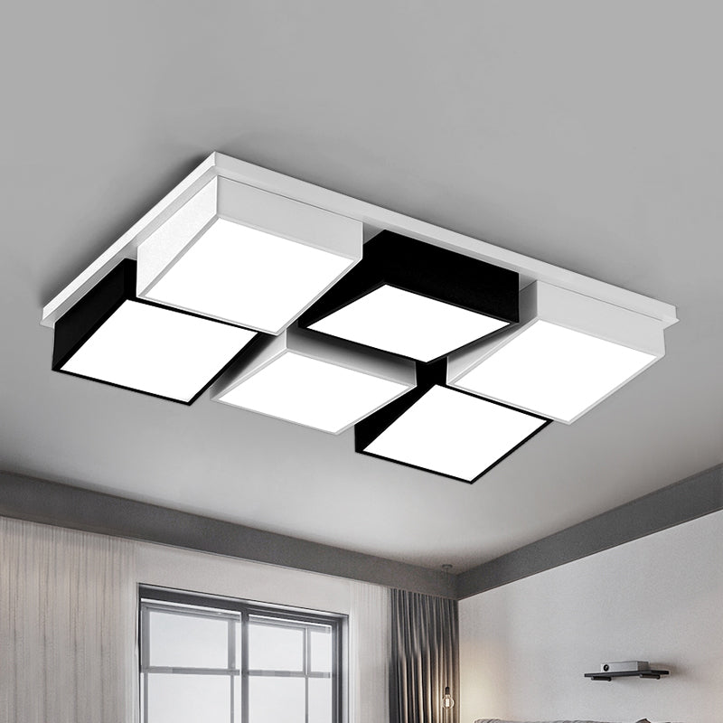 Modernist Style Square/Rectangle Flush Ceiling Light Acrylic 24.5"/37" W LED Bedroom Ceiling Mount Fixture in Black and White, Warm/White Light Black-White 37" Clearhalo 'Ceiling Lights' 'Close To Ceiling Lights' 'Close to ceiling' 'Flush mount' Lighting' 961959