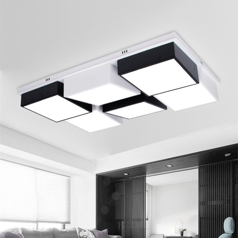 Modernist Style Square/Rectangle Flush Ceiling Light Acrylic 24.5"/37" W LED Bedroom Ceiling Mount Fixture in Black and White, Warm/White Light Clearhalo 'Ceiling Lights' 'Close To Ceiling Lights' 'Close to ceiling' 'Flush mount' Lighting' 961960