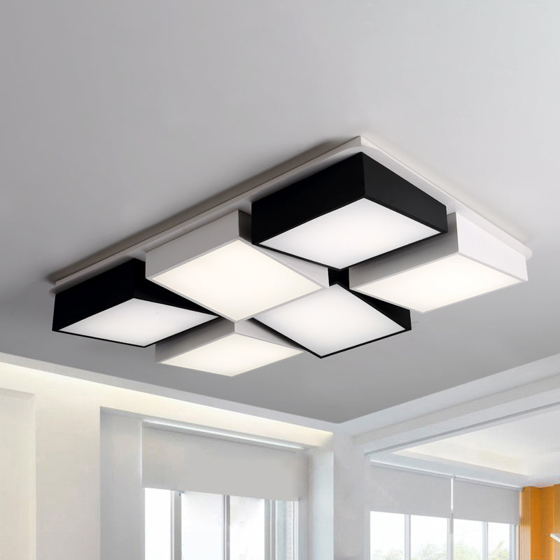 Modernist Style Square/Rectangle Flush Ceiling Light Acrylic 24.5"/37" W LED Bedroom Ceiling Mount Fixture in Black and White, Warm/White Light Clearhalo 'Ceiling Lights' 'Close To Ceiling Lights' 'Close to ceiling' 'Flush mount' Lighting' 961961