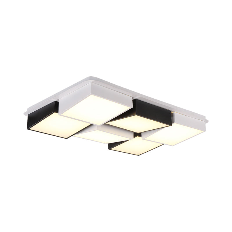 Modernist Style Square/Rectangle Flush Ceiling Light Acrylic 24.5"/37" W LED Bedroom Ceiling Mount Fixture in Black and White, Warm/White Light Clearhalo 'Ceiling Lights' 'Close To Ceiling Lights' 'Close to ceiling' 'Flush mount' Lighting' 961962