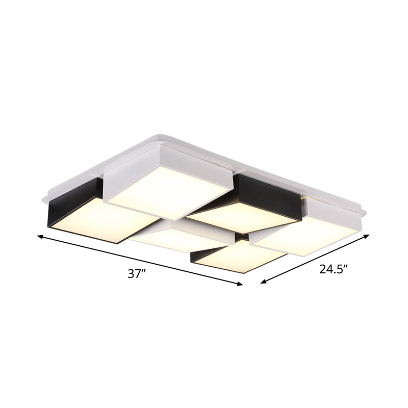 Modernist Style Square/Rectangle Flush Ceiling Light Acrylic 24.5"/37" W LED Bedroom Ceiling Mount Fixture in Black and White, Warm/White Light Clearhalo 'Ceiling Lights' 'Close To Ceiling Lights' 'Close to ceiling' 'Flush mount' Lighting' 961963