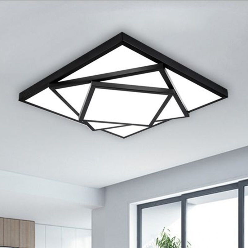 Black/White Rectangle/Square Flush Mount Ceiling Light Fixture Modern Metal LED Living Room Ceiling Mounted Fixture, 16"/19.5"/25" Wide Clearhalo 'Ceiling Lights' 'Close To Ceiling Lights' 'Close to ceiling' 'Flush mount' Lighting' 961965