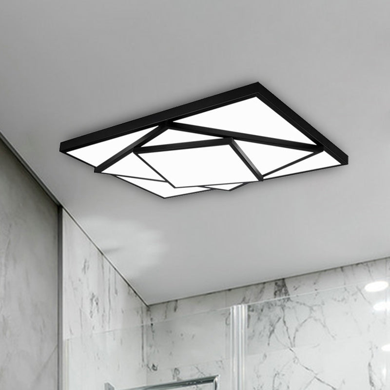 Black/White Rectangle/Square Flush Mount Ceiling Light Fixture Modern Metal LED Living Room Ceiling Mounted Fixture, 16"/19.5"/25" Wide Clearhalo 'Ceiling Lights' 'Close To Ceiling Lights' 'Close to ceiling' 'Flush mount' Lighting' 961967