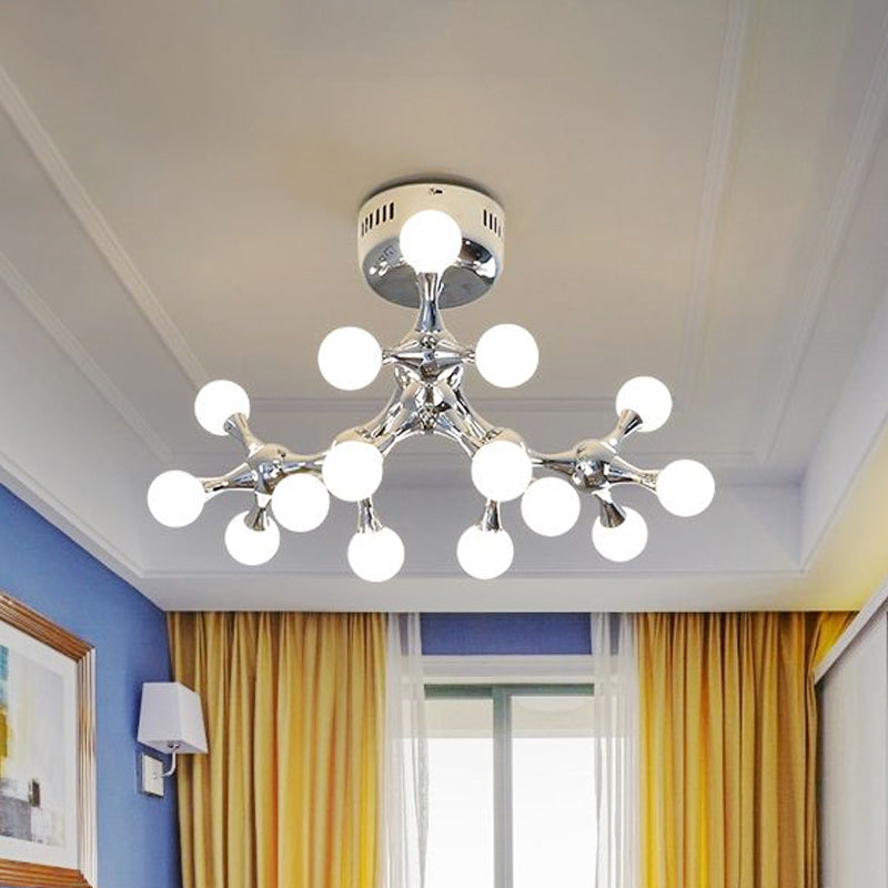Branch Ceiling Mount Chandelier Nordic Metal 15 Bare Bulbs Silver Semi Flush Mount Light for Living Room Clearhalo 'Ceiling Lights' 'Close To Ceiling Lights' 'Close to ceiling' 'Glass shade' 'Glass' 'Pendant Lights' 'Semi-flushmount' Lighting' 961969