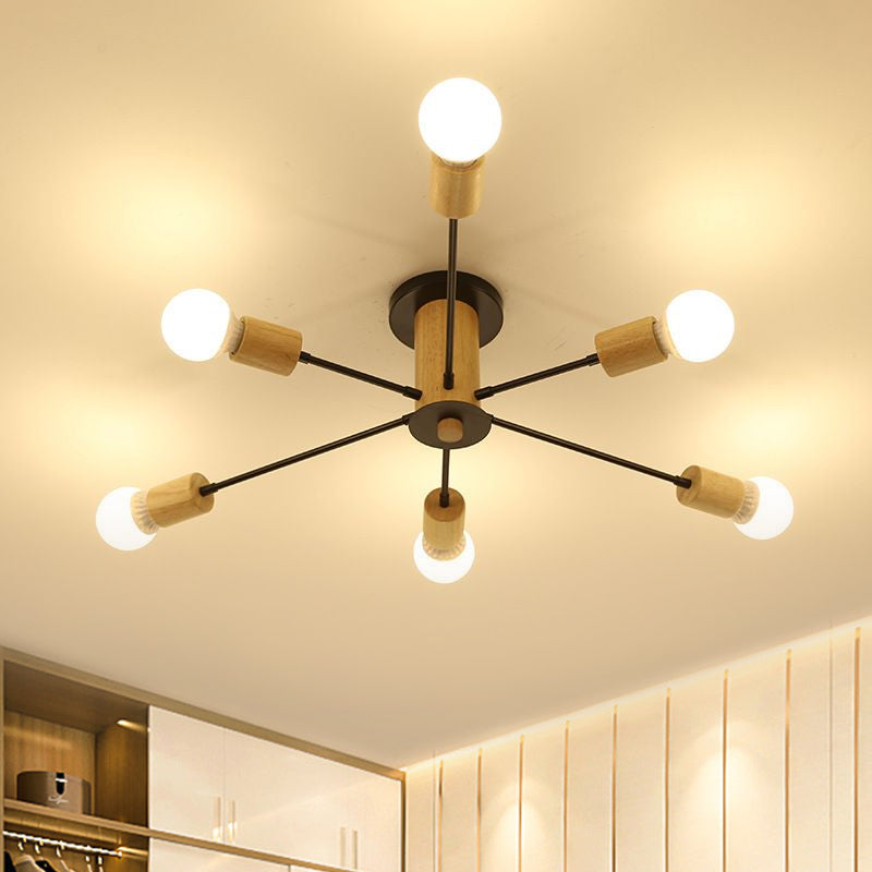 6/8/10 Lights Starburst Semi Flush Ceiling Light Nordic Metal White/Black Living Room Ceiling Light Fixture Clearhalo 'Ceiling Lights' 'Close To Ceiling Lights' 'Close to ceiling' 'Semi-flushmount' Lighting' 961970