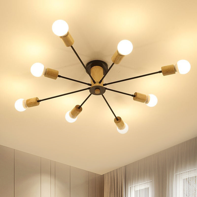 6/8/10 Lights Starburst Semi Flush Ceiling Light Nordic Metal White/Black Living Room Ceiling Light Fixture Clearhalo 'Ceiling Lights' 'Close To Ceiling Lights' 'Close to ceiling' 'Semi-flushmount' Lighting' 961971