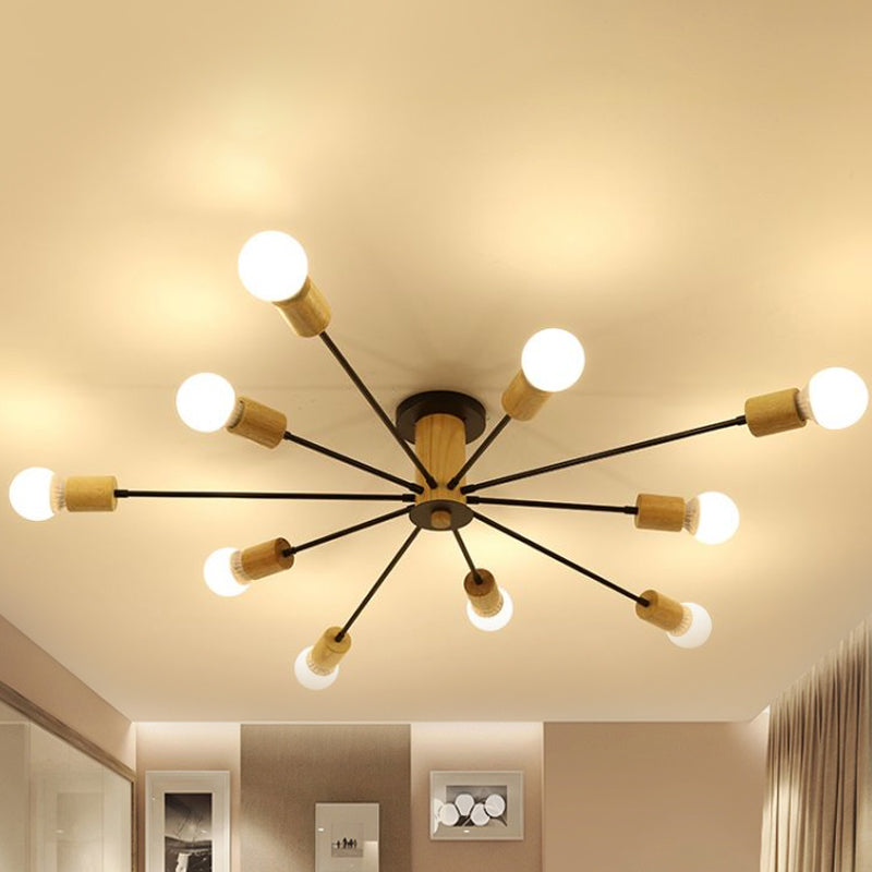 6/8/10 Lights Starburst Semi Flush Ceiling Light Nordic Metal White/Black Living Room Ceiling Light Fixture Clearhalo 'Ceiling Lights' 'Close To Ceiling Lights' 'Close to ceiling' 'Semi-flushmount' Lighting' 961972