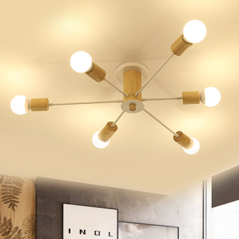 6/8/10 Lights Starburst Semi Flush Ceiling Light Nordic Metal White/Black Living Room Ceiling Light Fixture Clearhalo 'Ceiling Lights' 'Close To Ceiling Lights' 'Close to ceiling' 'Semi-flushmount' Lighting' 961973