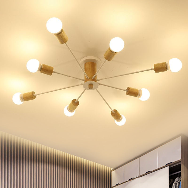 6/8/10 Lights Starburst Semi Flush Ceiling Light Nordic Metal White/Black Living Room Ceiling Light Fixture Clearhalo 'Ceiling Lights' 'Close To Ceiling Lights' 'Close to ceiling' 'Semi-flushmount' Lighting' 961974