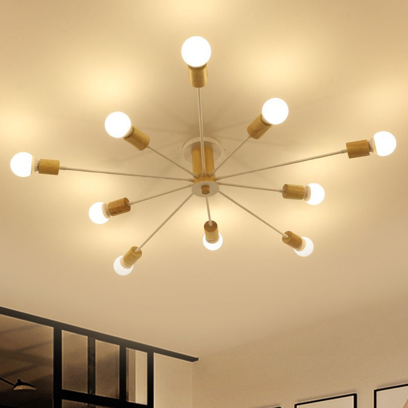 6/8/10 Lights Starburst Semi Flush Ceiling Light Nordic Metal White/Black Living Room Ceiling Light Fixture Clearhalo 'Ceiling Lights' 'Close To Ceiling Lights' 'Close to ceiling' 'Semi-flushmount' Lighting' 961975