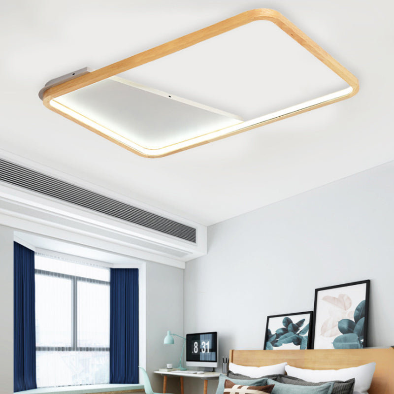 Rectangular LED Flush Mount Light Simple Wooden 13"/17"/21" Wide 1 Light Home Ceiling Lamp Wood Clearhalo 'Ceiling Lights' 'Close To Ceiling Lights' 'Close to ceiling' 'Flush mount' Lighting' 962005